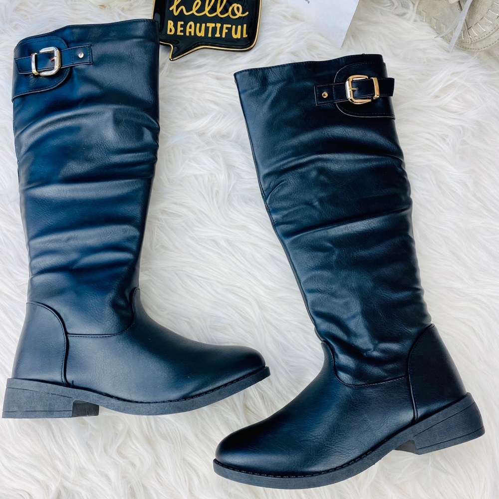 Tall Black Faux Leather Boots